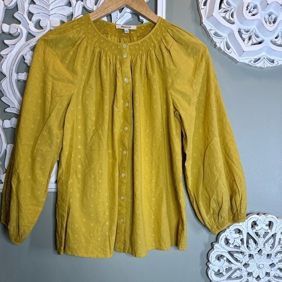 Madewell Peasant Style Button Down Mustard Smocked Long Sleeve - Picture 1 of 8